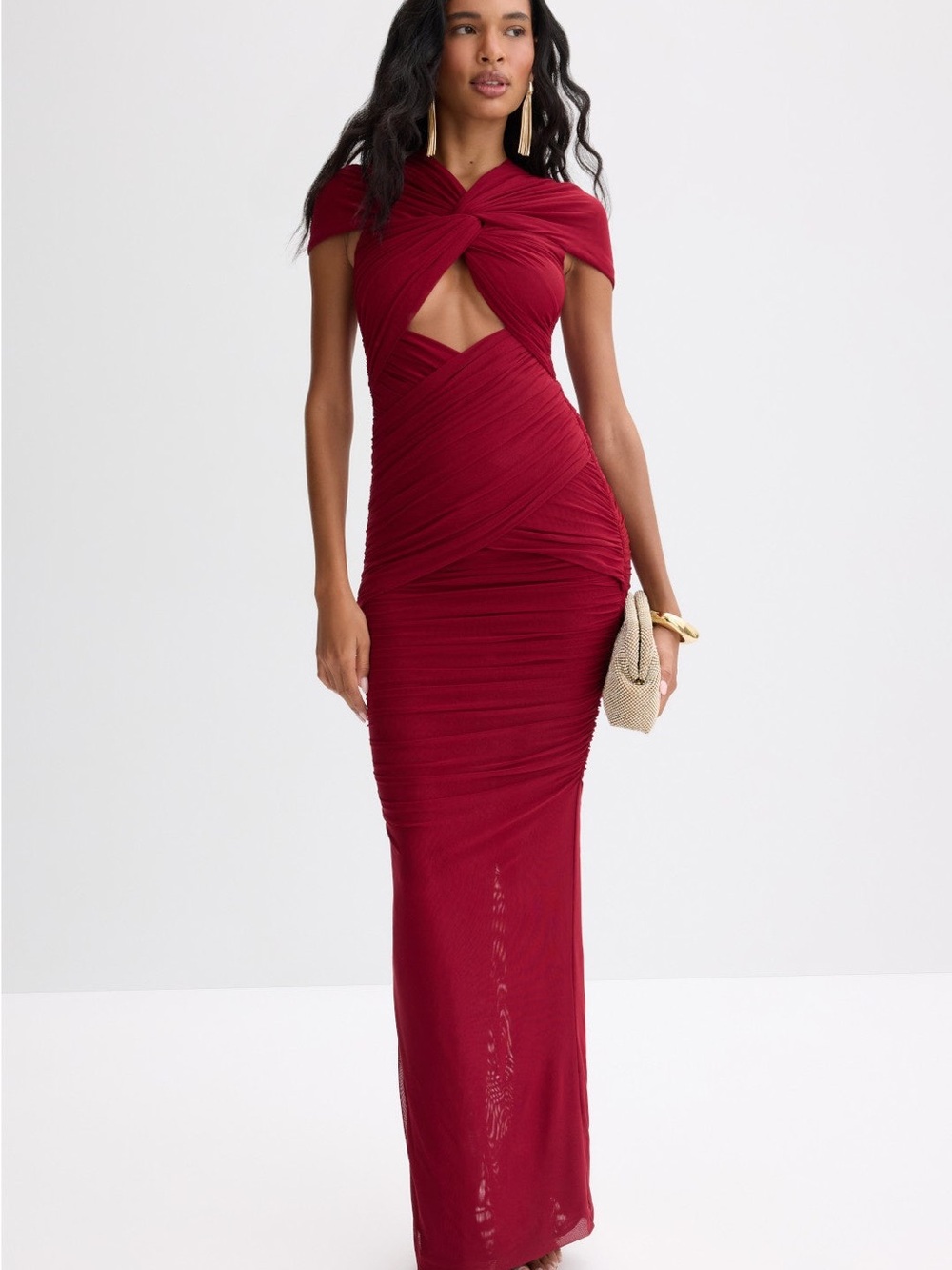 Ronny Kobo Collection Wine Red Twist Cutout Maxi Dress